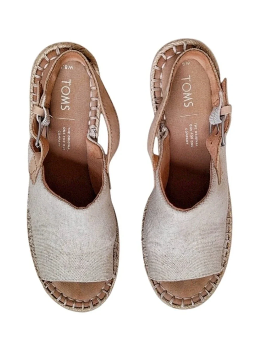 TOMS Canvas Espadrille Wedge Slingback Sandals Natural Linen Size 8.5